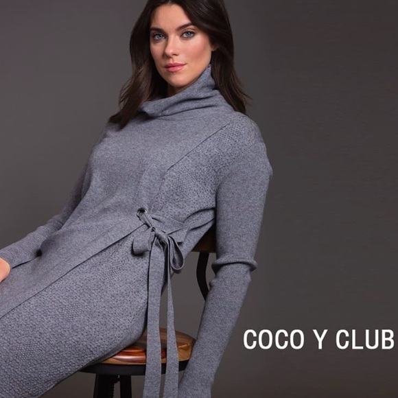 Coco y Club | womens small black long sleeve turtleneck sweater dress with tie - Picture 6 of 6